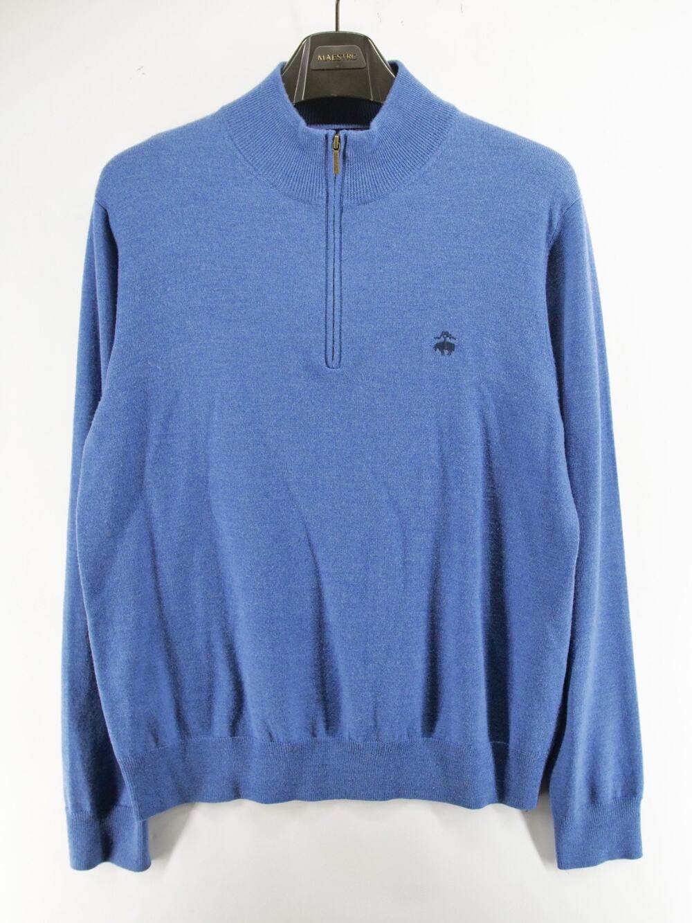 Brooks Brothers Sweater Mens L Blue 1/4 Zip Merino Wool Mock Neck Pullover